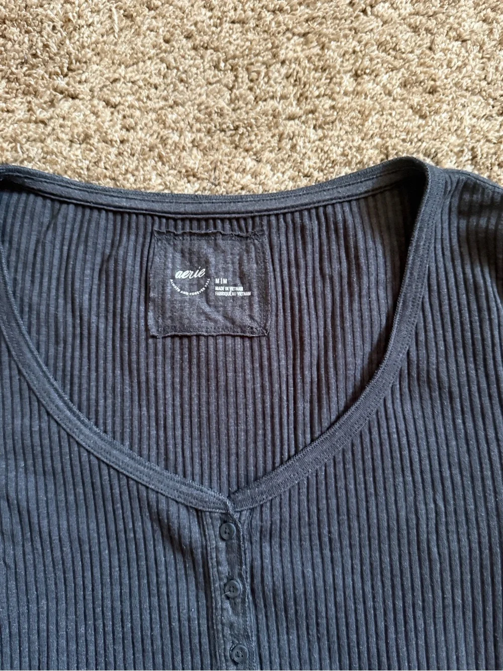 Aerie Ribbed Henley Long Sleeve Tee - Picture 3 of 4